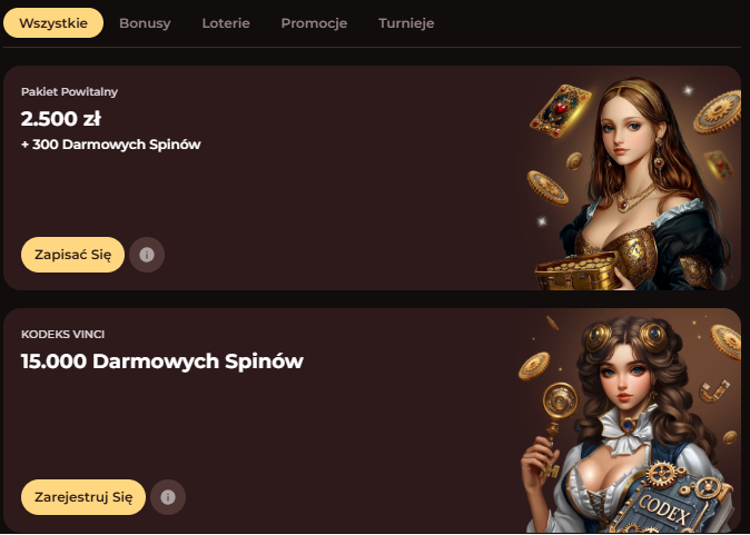 Vincispin Casino bonus